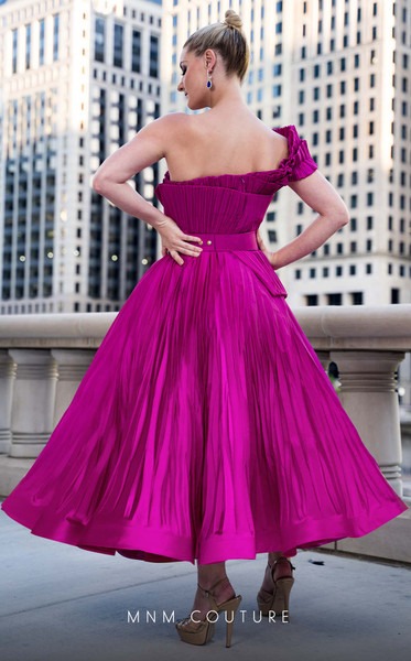 MNM Couture 2565 Taffeta Strapless One Shoulder Long Dress