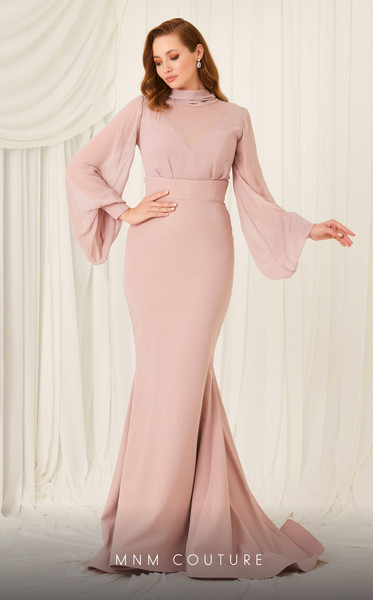 MNM Couture 2637B Sequin Collar Bishop Sleeves Long Gown MNM Couture 2637B Sequin Collar Bishop Sleeves Long Gown