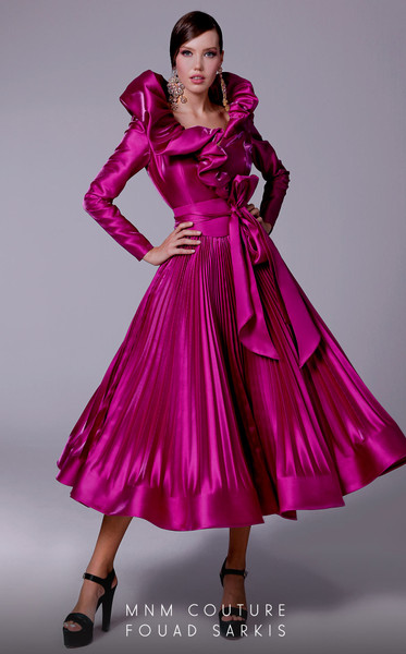 MNM Couture 2696 Silk Stand Collar Neck Tea Length Dress MNM Couture 2696 Silk Stand Collar Neck Tea Length Dress