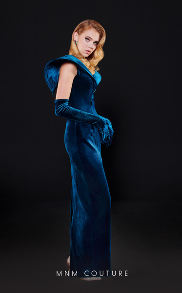 MNM Couture N0524 Velvet Stand Collar Neck Sleeveless Dress
