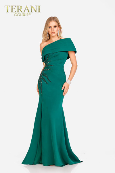 Terani Couture 231M0473 Crepe One Shoulder Sleeveless Dress