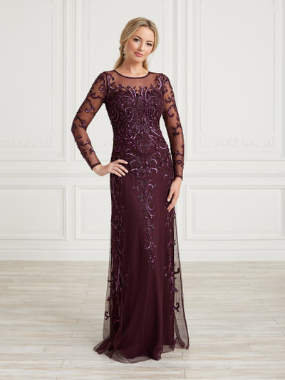 House of Wu 17033 Beaded Stretch Mesh Long Sleeve Long Dress