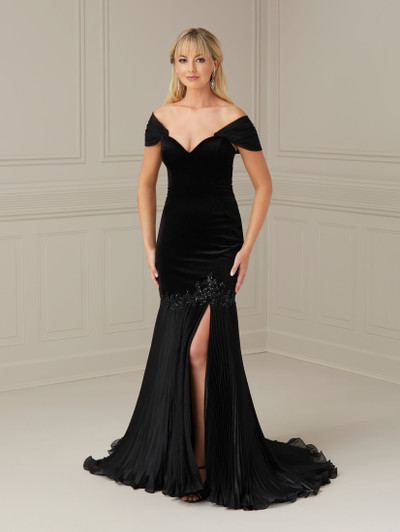 House of Wu 17118 Velvet Organza Tulle Off Shoulder Dress