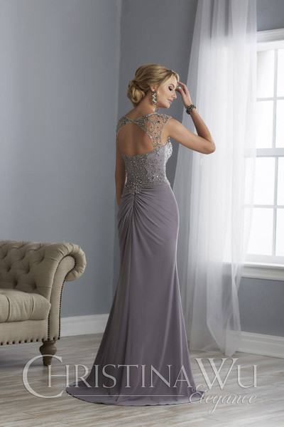 House of Wu 17862 Beaded Jersey Bateau Neck Cap Sleeve Dress