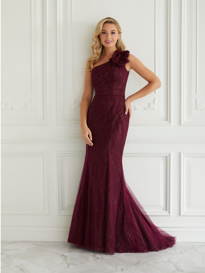 House of Wu 17971 Glitter Tulle Asymmetrical Neck Long Dress