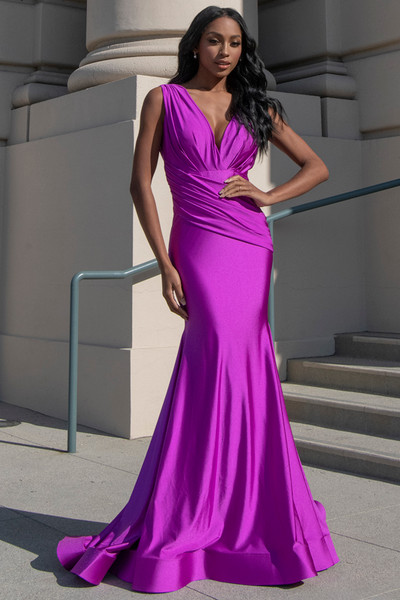 Amelia Couture 370-1 Lycra V-neck Sleeveless Long Dress