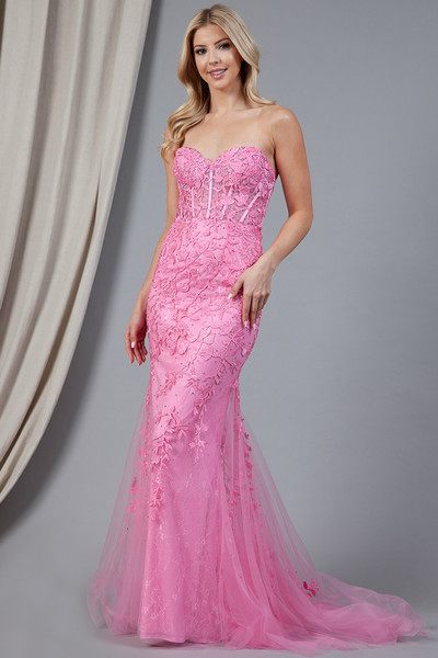 Amelia Couture 7024 Mesh Embroidery Sleeveless Long Dress