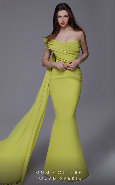 MNM Couture 2718 Crepe Ruched One-Shoulder Draping Dress