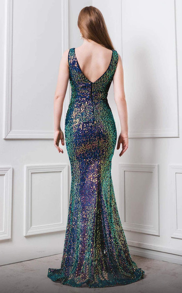 MNM Couture F6237 V-neck Sleeveless Natural Long Dress