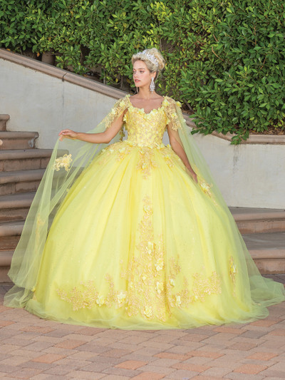 Dancing Queen 1745 V-neck Strap Sleeve Quinceanera Gown