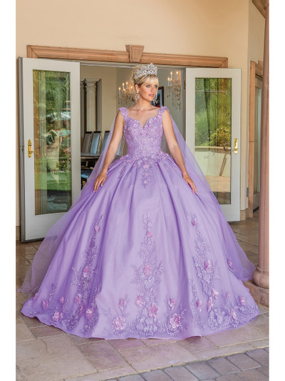 Dancing Queen 1716 V-Neck Strap Sleeve Quinceanera Gown