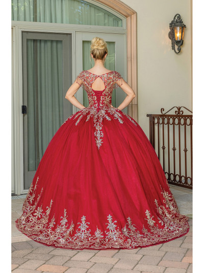 Dancing Queen 1708 Illusion Bateau Neck Short Sleeve Gown