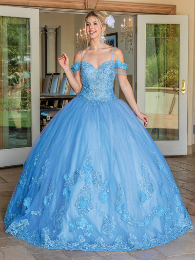 Dancing Queen 1706 V-Neck Strap Sleeve Quinceanera Gown
