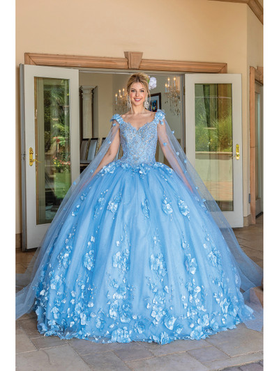 Dancing Queen 1695 V-Neck Strap Sleeve Quinceanera Gown