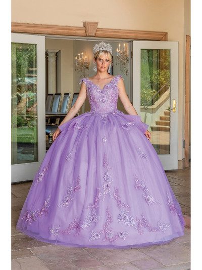 Dancing Queen 1690 Floral Embroidery Cap Sleeve Ballgown