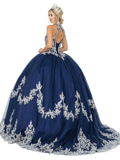 Dancing Queen 1607 Halter Neck Metallic Appliques Ballgown