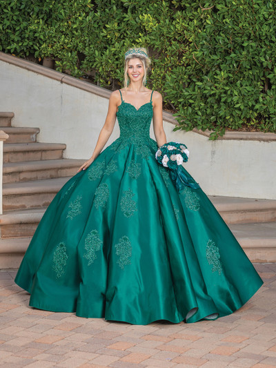 Dancing Queen 1325 Thin Straps Appliques Sleeveless Ballgown
