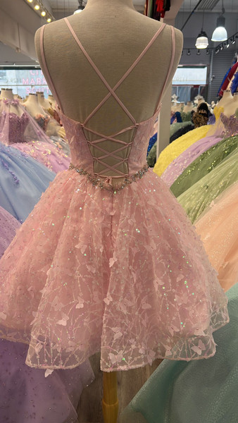 Dancing Queen 3350 Strap Sleeves V-neck Homecoming Dress