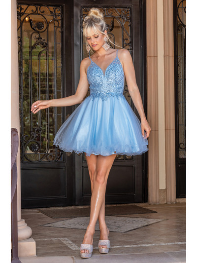 Dancing Queen 3308 Strap Sleeves V-neck Homecoming Dress