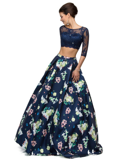 Dancing Queen 9452 Bateau Neck Floral Print Two Piece Dress