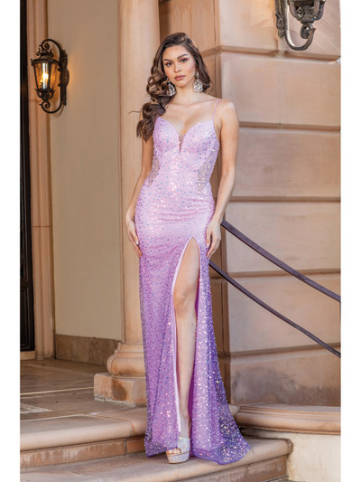 Dancing Queen 4347 Plunging V-Neck Spaghetti Strap Dress