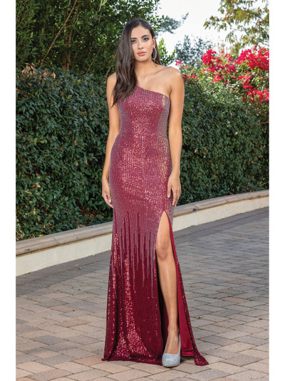 Dancing Queen 4300 Sequins Asymmetric Neck Sheath Long Dress