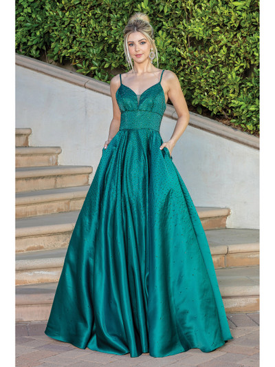 Dancing Queen 4256 Satin Sleeveless Beaded V-neck Long Dress