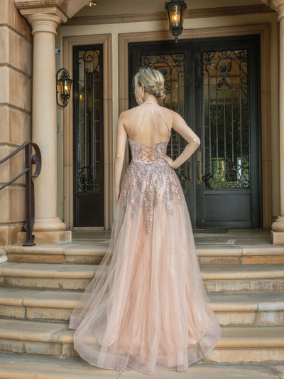 Dancing Queen 4226 Sleeveless Deep V-Neck Glitters Dress