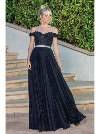 Dancing Queen 4222 Beaded Lace Off Shoulder Sleeves Dress