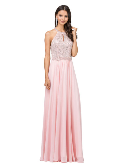 Dancing Queen 2402 Embellished Sleeveless Halter Neck Dress