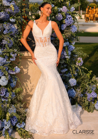 Clarisse 810885 Embroidery Plunging V-neck Sleeveless Dress