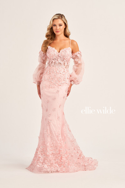 Ellie Wilde by Mon Cheri EW35107 Applique Tulle Long Dress