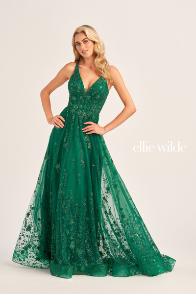 Ellie Wilde by Mon Cheri EW35105 Plunging V-neck Tulle Dress