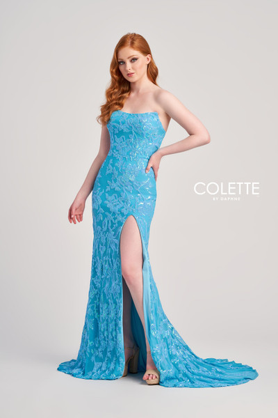Colette by Daphne CL5238 Novelty Sequin Tulle Strapless Dress