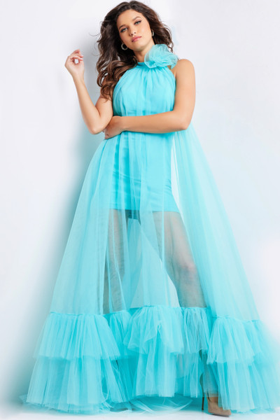 Jovani 38720 Tulle Jersey High Neck Sleeveless Maxi Gown