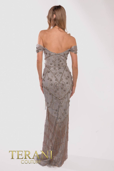 Terani Couture 241GL2642 Tulle Off-Shoulder Neck Long Dress