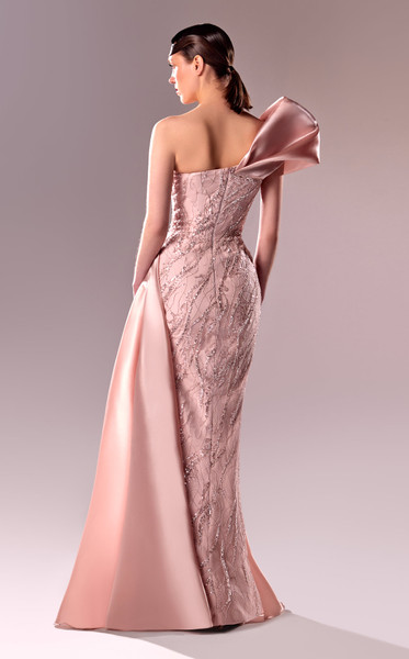 MNM Couture G1631 Satin Beaded Lace Draped Organdie Gown