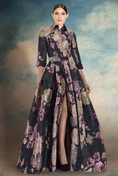 Janique 91321 Long Sleeve Shirt Coller Neck Floral Ballgown