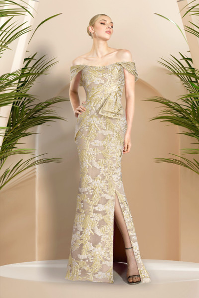 Janique B24920 Straight Neck Off Shoulder Long Ballgown