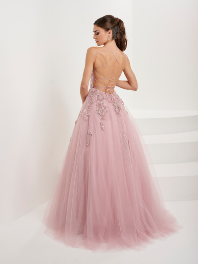 Tiffany Designs 16072 Floral Applique Tulle Long Dress