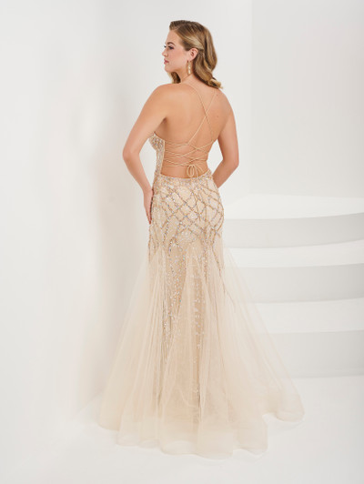 Tiffany Designs 16105 Metallic Floral Lace Long Dress