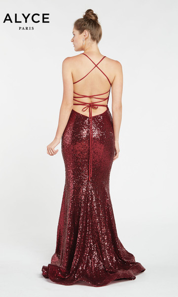 Alyce Paris 1387 Sequins Plunging Neckline Long Sexy Dress