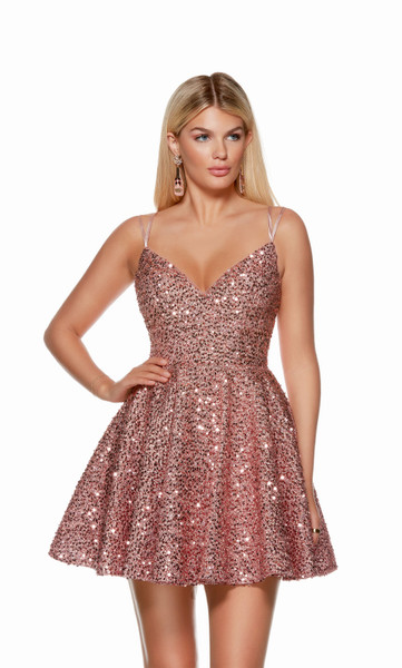 Alyce Paris 3176 Sequins V-neck A-line Sparkly Short Dress