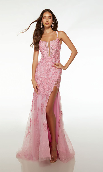 Alyce Paris 61540 Lace Glitter Tulle Plunging Neck Dress