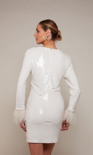 Alyce Paris 70027 Sequins Feathers V-Neckline Short Dress