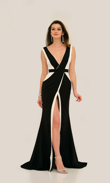 Dave and Johnny 11297 Center Slit V-neck Sleeveless Dress