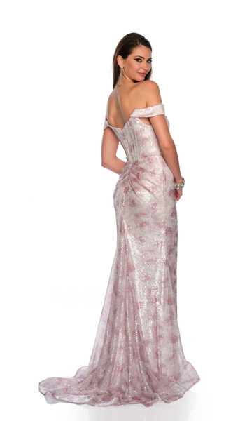 Dave and Johnny 11508 Sequin Off Shoulder Print Fitted Dress