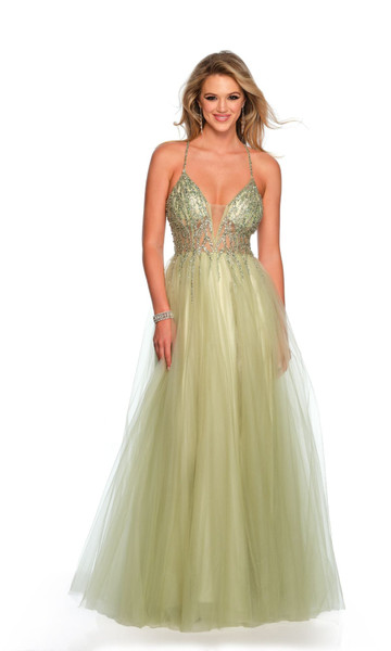 Dave and Johnny 11202 Low V-neck Tulle Sleeveless Ball Gown