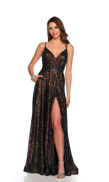 Dave and Johnny 11278 Sequin V-neck Sleeveless Long Dress
