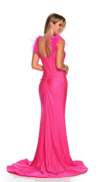 Dave and Johnny 11392 V-neck Feather Straps Prom Dress